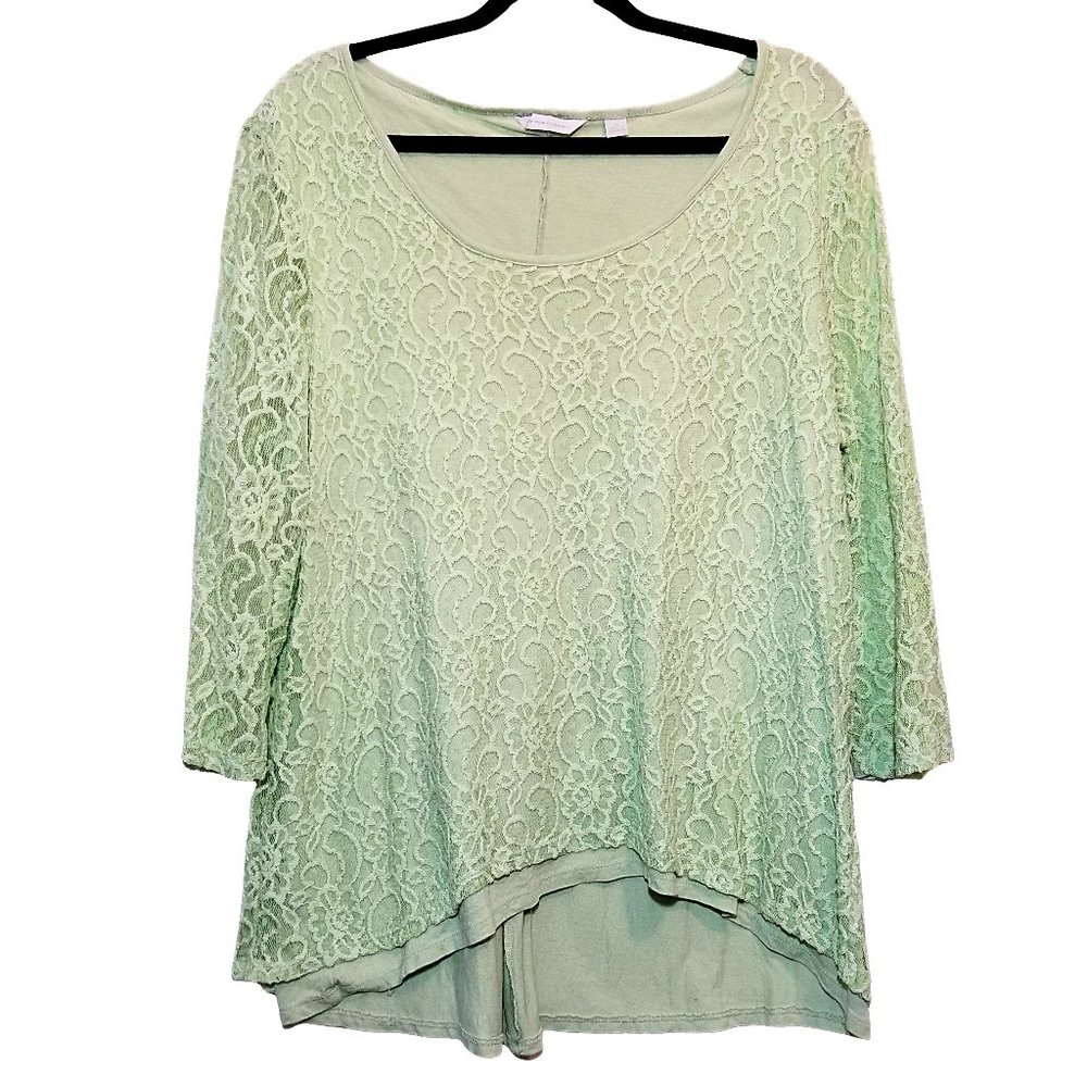 New York & Co Lace Overlay Top 3/4 Sleeves Size XL